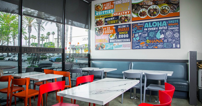 Interior seating area with chairs and tables