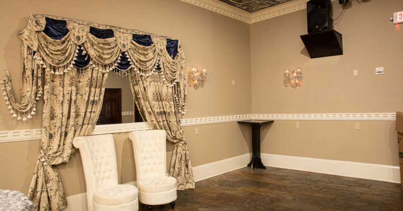 Decorative curtains and chairs