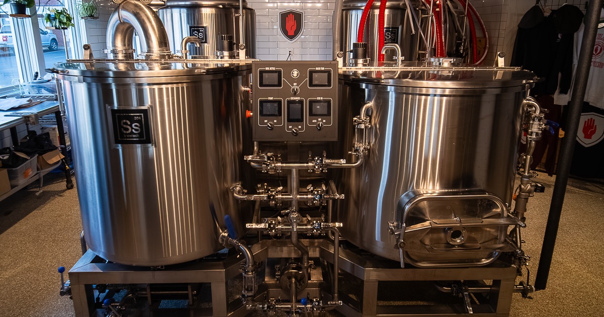 Brewery, production, beer fermentation tanks