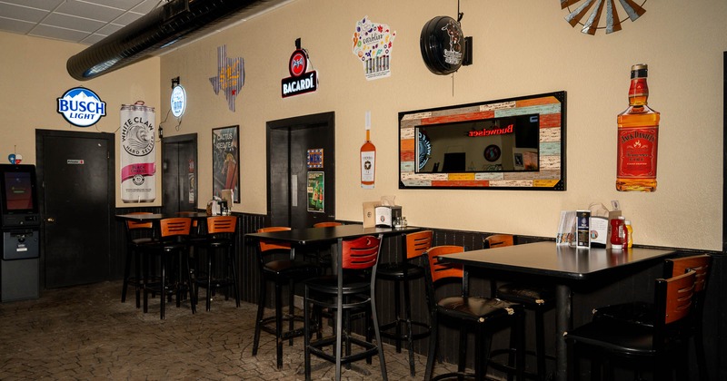 Interior, high seating chairs and tables