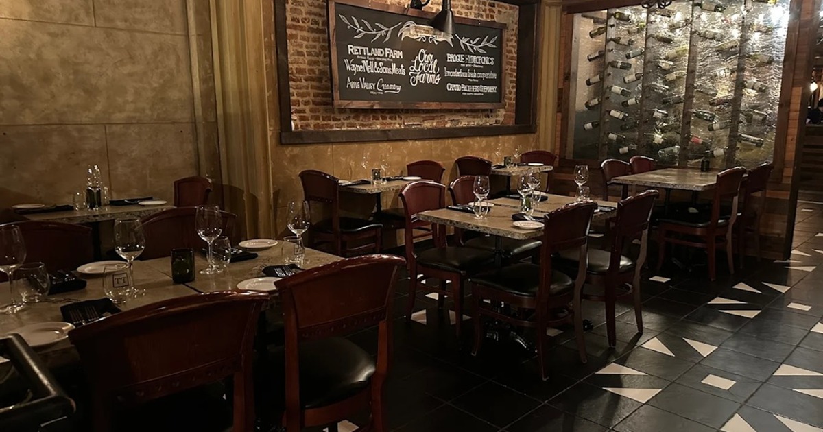 Dining area, fully set tables