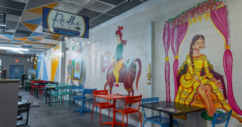 Diner tables and chairs by the wall