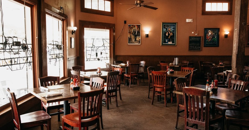 Interior, tables and chairs in the dining area