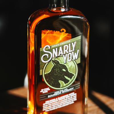 A bottle of Snarly Yow Bourbon.