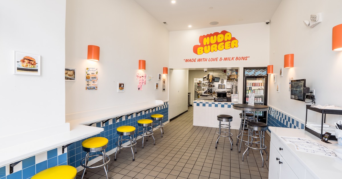 Diner area, side tables, chairs, food counter