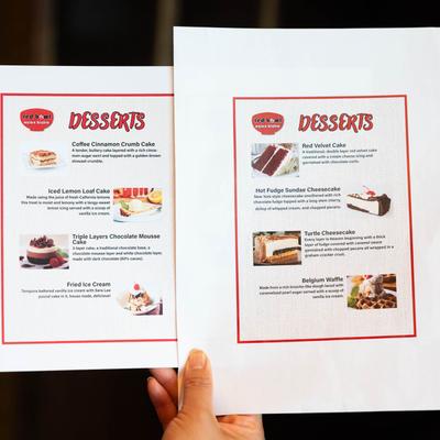 Restaurant dessert menu display.