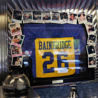 Photographs and memorabilia on display.