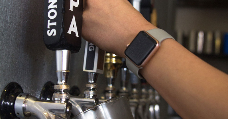 Employee sipping beer from the tap