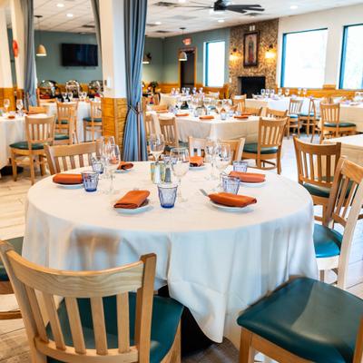 Table setups in the dining room.
