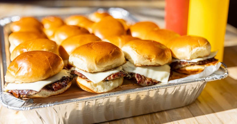 Catering tray with burger sliders