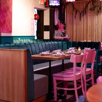 Tables set for dining.