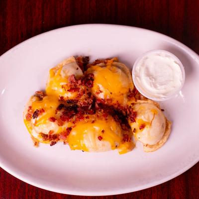 Pierogies Loaded with Cheese and Bacon.