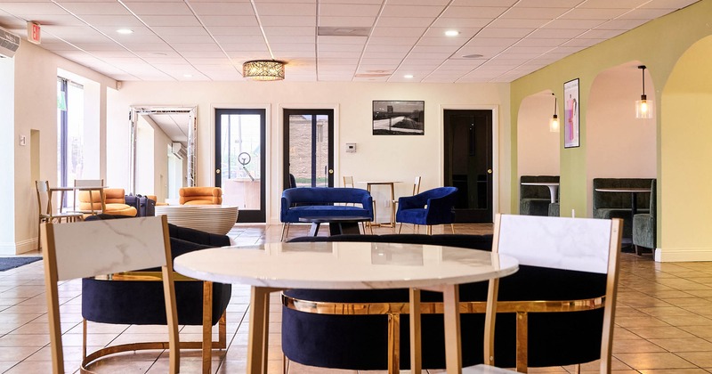 View of a tall table and bar stools