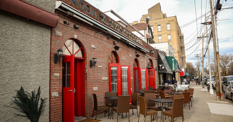 Exterior, patio in front of a restaurant entrance