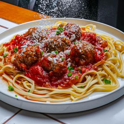 Vegan spaghetti and meatballs.