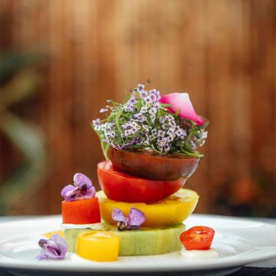 A small tomato and feta cheese salad.