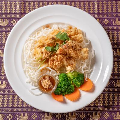 Shrimp in The Sea Served with Rice dish.