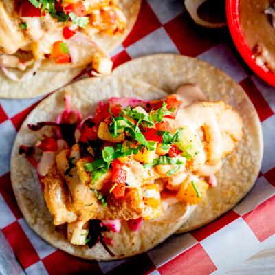 Served tacos on the tray