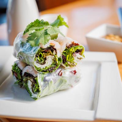 Soft Spring Rolls stuffed with shrimp, rice and greens