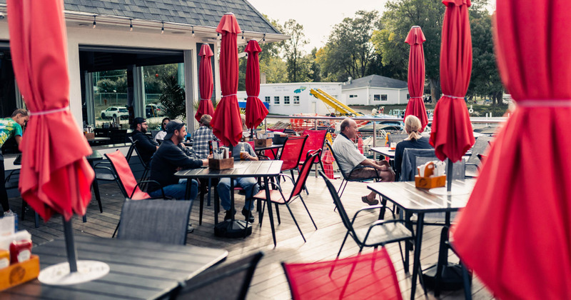 Exterior, tables lined up