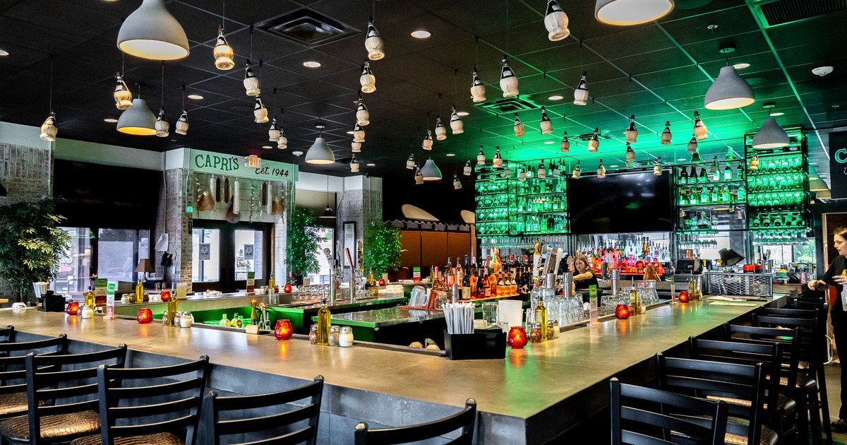 Bar, stools, wide view