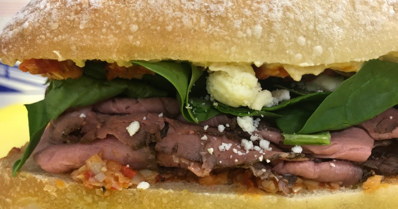 Mediterranean roast beef sandwich.
