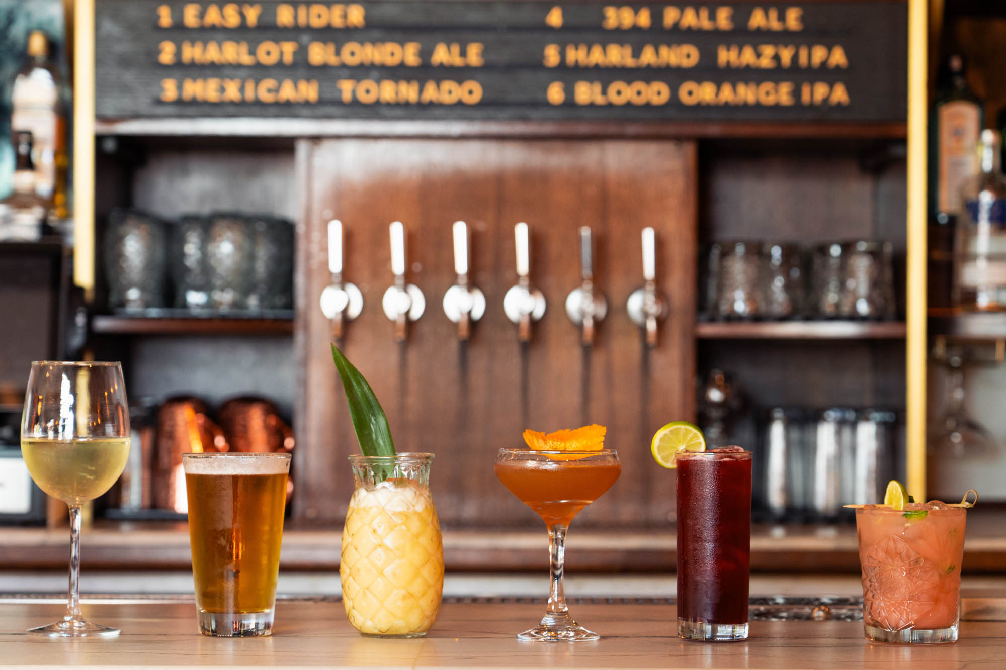 Colorful cocktails on a bar counter