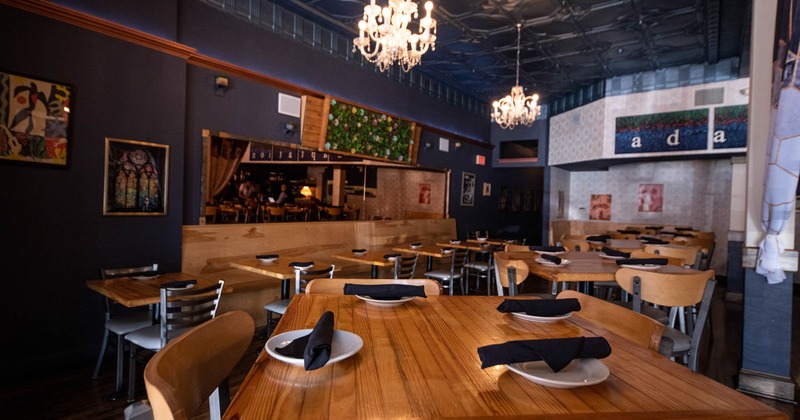 Interior, dining tables with tableware