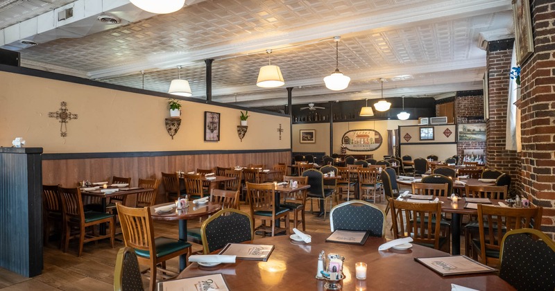 Interior, dining area, set tables ready for guests