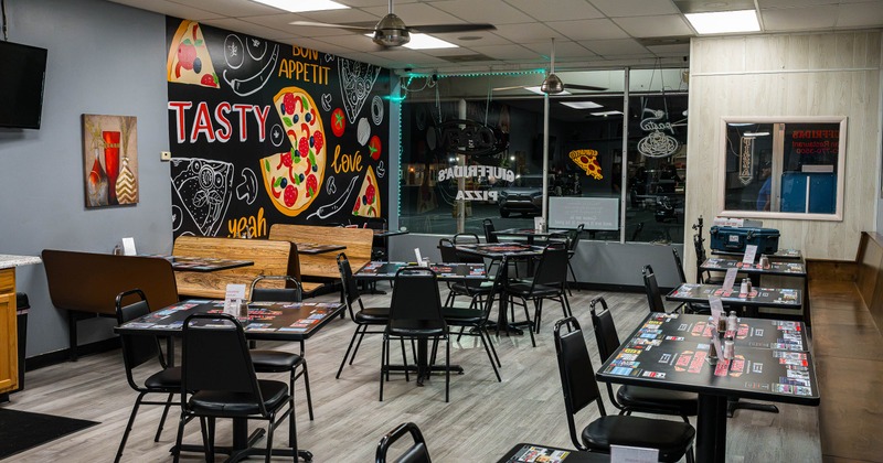 Interior, dining area with tables and chairs