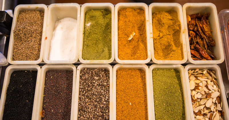 Spices displayed, top view