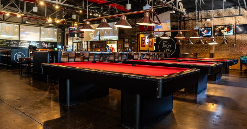 Interior, pool tables