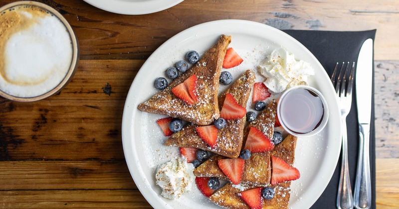 French toast with berries, top view