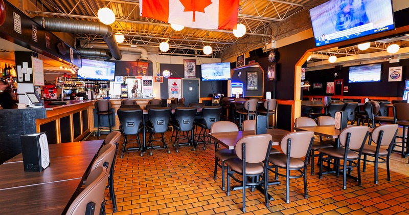 Interior, seating area and bar