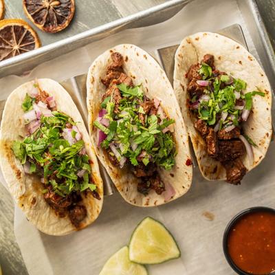 Street tacos, top view.