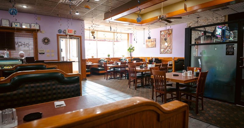 Interior, dining area with tables and chairs