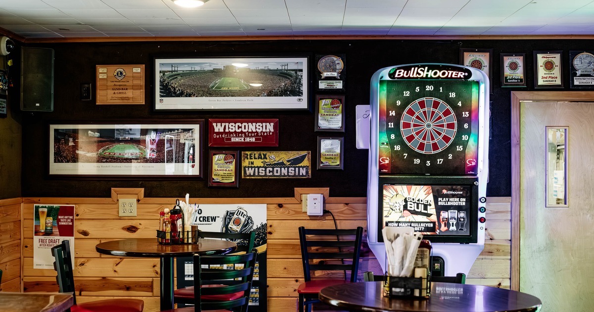 Interior, dining area with dart game