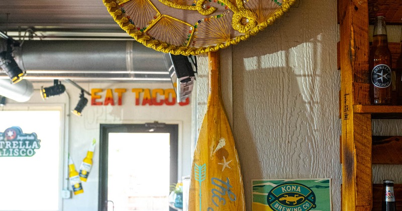 Interior, part of the wall with Mexican decoration, sombrero