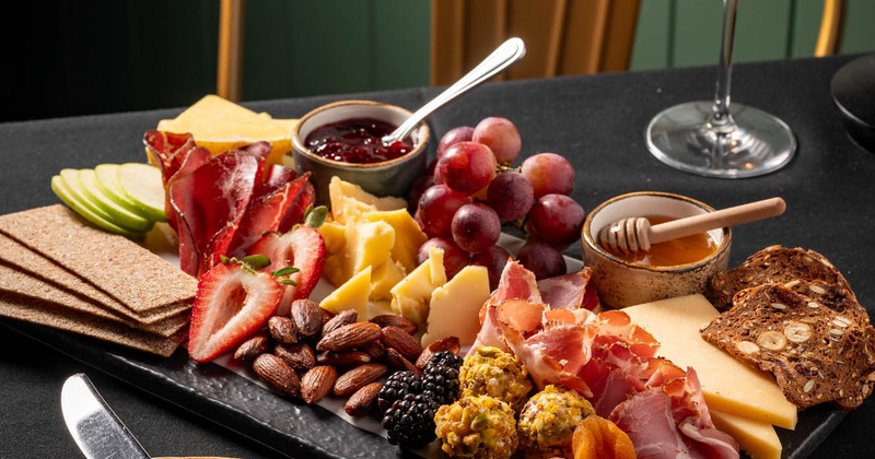 A sample platter with various foods