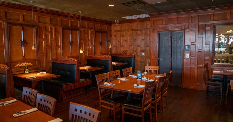 Interior, dining tables and booths