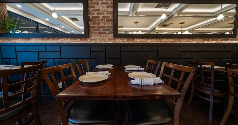 Interior, table for four set and ready