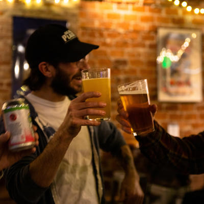 A group of friends clinking glasses