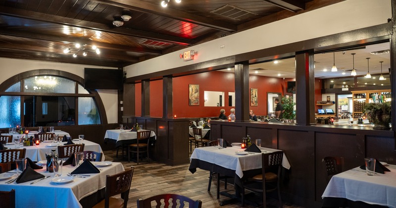 Cozy interior dining area with set tables