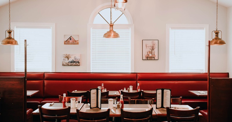 Interior, dining area, banquette seating
