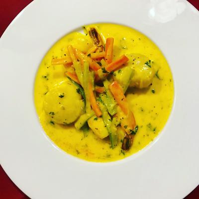 Jumbo shrimp and sea scallops.