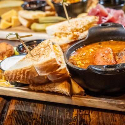 Chilicuterie board, close up.