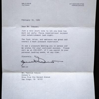 A typed thank-you letter from 1984 with a handwritten signature