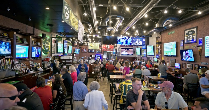 Interior, large industrial looking dining area