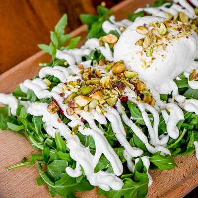 Burrata, beet, and arugula salad.