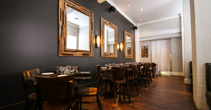 Tables lined up next to the wall